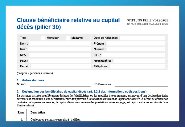 Clause bénéficiaire relative au capital décès (pilier 3b)