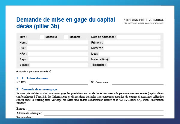 Demande de mise en gage du capital décès (pilier 3b)