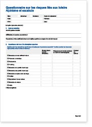 Questionnaire sur les risques liés aux loisirs Alpinisme et escalade