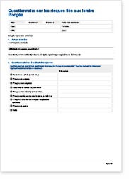 Questionnaire sur les risques liés aux loisirs Plongée