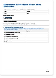 Questionnaire sur les risques liés aux loisirs Sports d’hiver